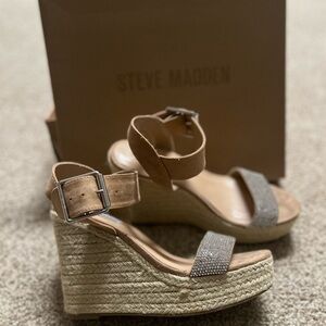 Steve Madden Silver Tan Wedge Espadrilles
